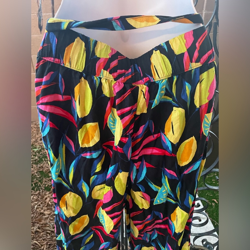Tabitha Brown for Target Bold Tropical Lemon Print Linen Blend Wide Leg Pants SM - Picture 6 of 16